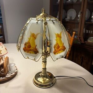Vintage OK Lighting guardian angel lamp with glass panels
